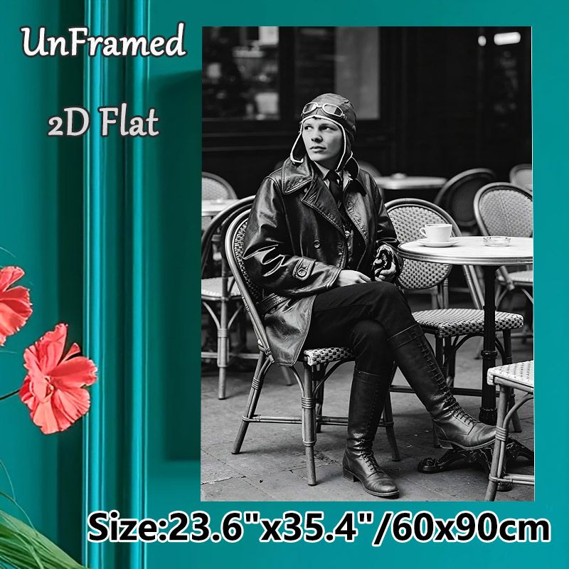 Vintage Aviator Painting Poster, Monochrome Retro Scene Poster, Timeless Nostalgic Vibe Ideal For Living Room, Cafe And Study Wall Decor_maomaolike.com