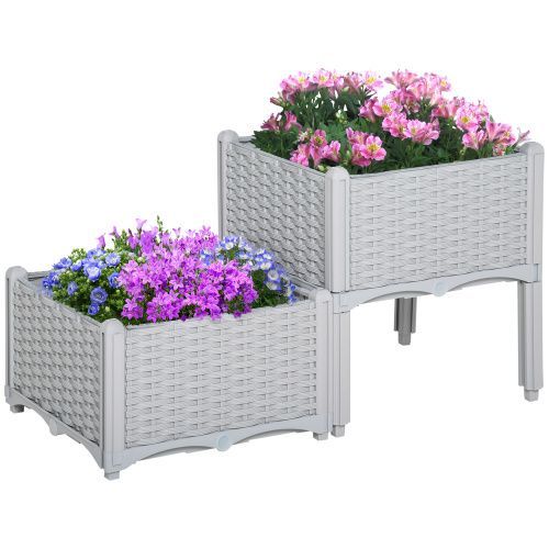 Outsunny 2 Piece Raised Garden Bed With Legs, Self-Watering Planter Box Raised Bed To Grow Flowers, Herbs & Vegetables, Gray_maomaolike.com