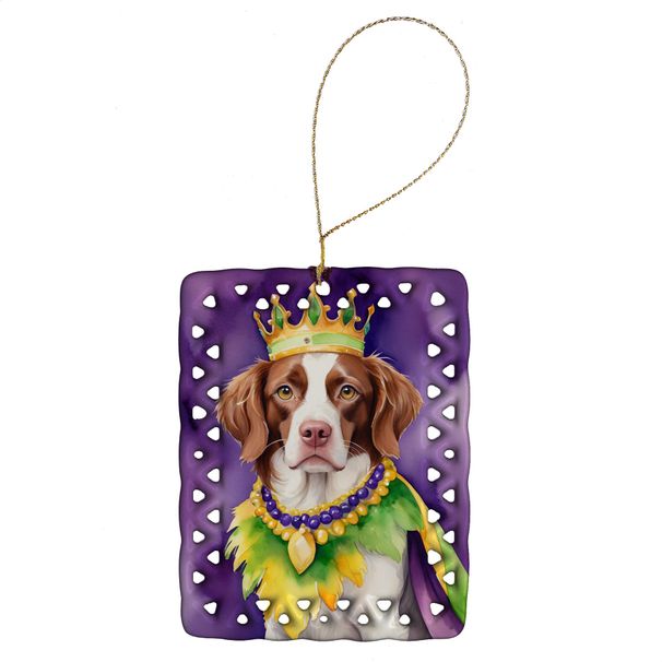 Brittany Spaniel King Of Mardi Gras Porcelain Ornament Christmas Tree Hanging Decorations For Home Christmas Holiday, Rectangle, Gift, Multicolor_maomaolike.com