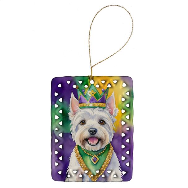 Westie King Of Mardi Gras Porcelain Ornament Christmas Tree Hanging Decorations For Home Christmas Holiday, Rectangle, Gift, Multicolor_maomaolike.com
