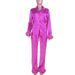 Women's Clothing Spring New Style Temperament Sexy Suit Collar Top Casual Straight Pants Satin Two piece Set_maomaolike.com