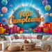 Spanish Happy Birthday Party Banner - Feliz Cumpleaños Design, 2D Flat Polyester Backdrop With Balloons, Gifts, Photo Props, Party Decor_maomaolike.com