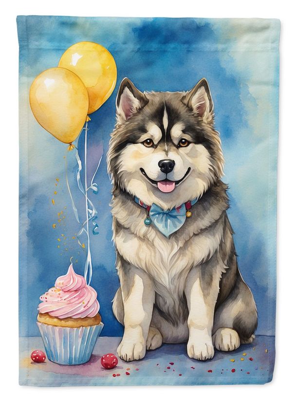 Alaskan Malamute Happy Birthday House Flag Large Porch Sleeve Pole Decorative Outside Yard Banner Artwork Wall Hanging, Polyester, House Size, Multicolor_maomaolike.com
