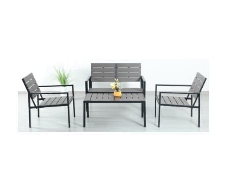 Aluminum Patio Furniture Set, 4 PCS Modern Patio Conversation Set, All Weather Dark Grey Outdoor Sectional Sofa Set W/Coffee Table, Loveseat_maomaolike.com