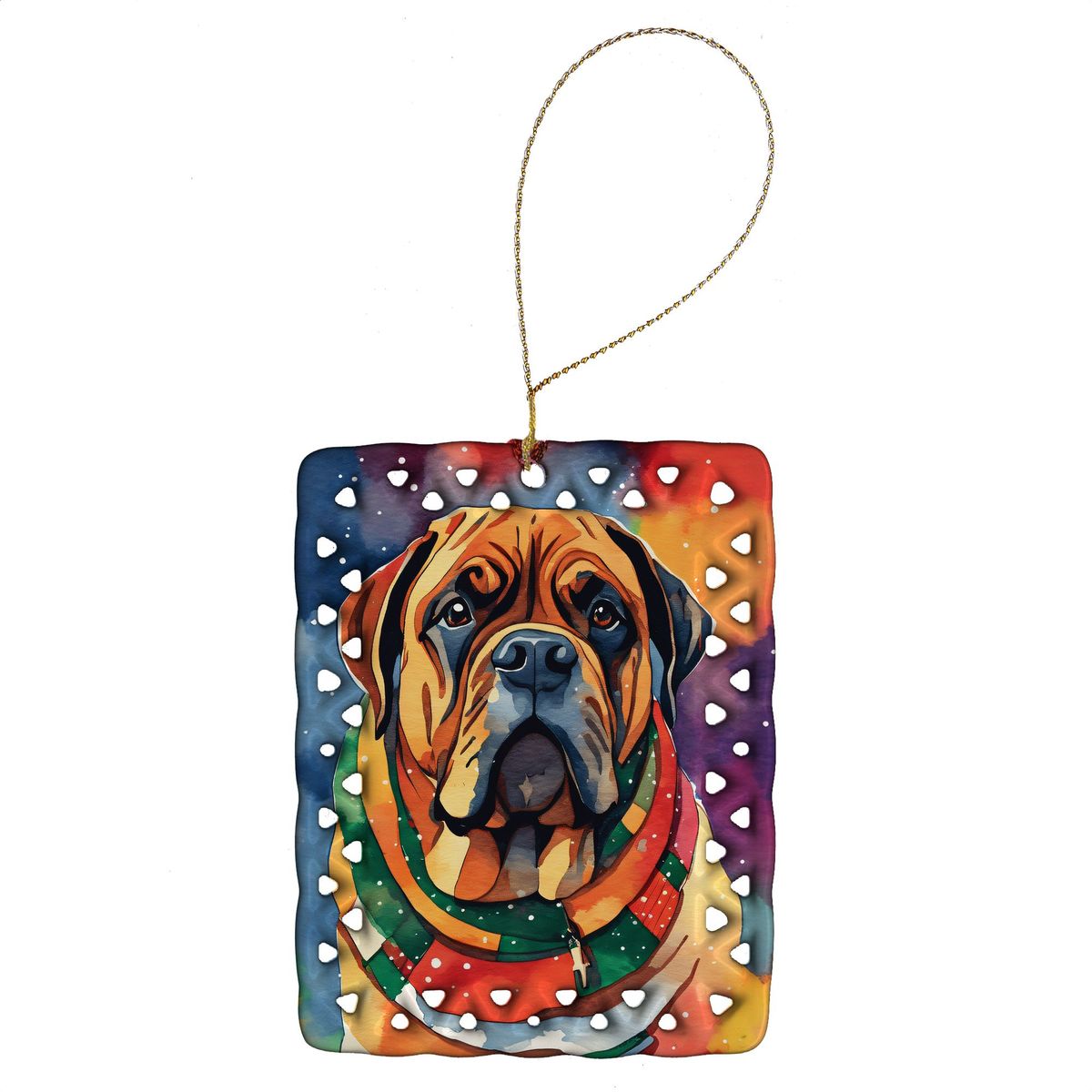 Bullmastiff Christmas Porcelain Ornament Christmas Tree Hanging Decorations For Home Christmas Holiday, Rectangle, Gift, Multicolor_maomaolike.com