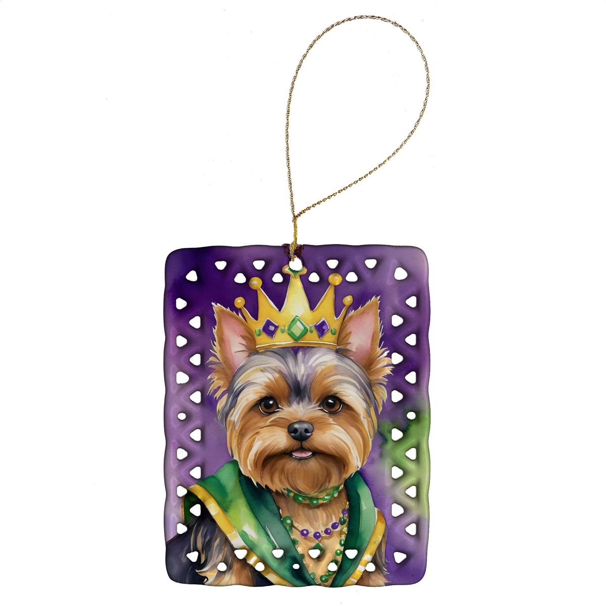 Yorkshire Terrier King Of Mardi Gras Porcelain Ornament Christmas Tree Hanging Decorations For Home Christmas Holiday, Rectangle, Gift, Multicolor_maomaolike.com