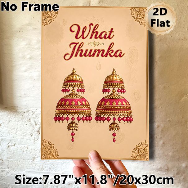 Indian Jhumka Painting Poster, Ornate Vintage-style Red & Gold Jhumka Art Poster, Exotic Cultural Decor Piece Ideal For Living Room, Entryway Or_maomaolike.com