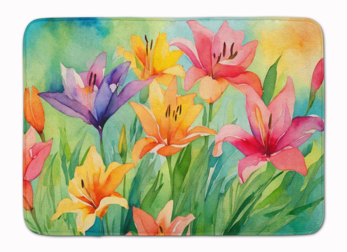 Lilies In Watercolor Memory Foam Kitchen Mat Machine Washable Anti-Fatigue Mat Cushion Comfort Bath Mat Or Kitchen Rug_maomaolike.com