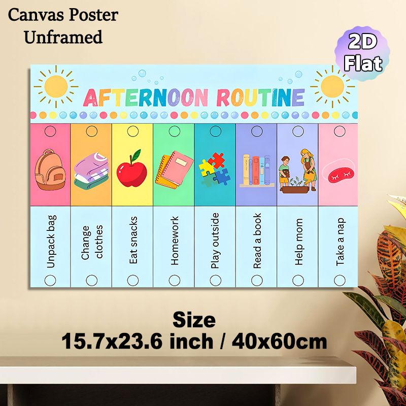 Afternoon Routine Painting Poster, Vibrant Cartoon-style Daily Afternoon Task Checklist Poster, Clear Visual Guide To Organize Afternoon Activities_maomaolike.com