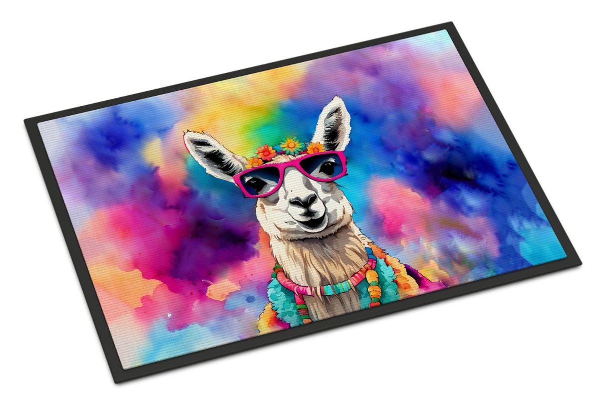 Hippie Animal Llama Doormat Front Door Mat Indoor Outdoor Rugs For Entryway, Non Slip Washable Low Pile, 24H X 36W_maomaolike.com