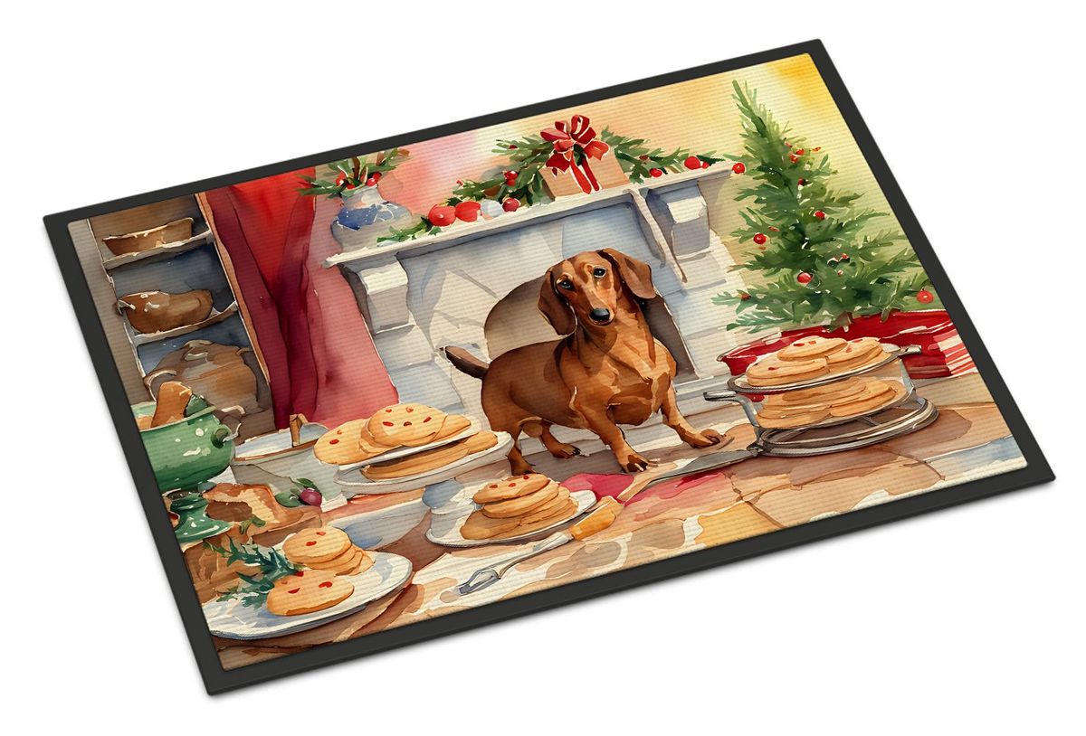 Dachshund Christmas Cookies Doormat Front Door Mat Indoor Outdoor Rugs For Entryway, Non Slip Washable Low Pile, 24H X 36W_maomaolike.com