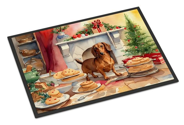 Dachshund Christmas Cookies Doormat Front Door Mat Indoor Outdoor Rugs For Entryway, Non Slip Washable Low Pile, 24H X 36W_maomaolike.com