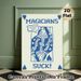 Magician Themed Playing Card Painting Poster, Minimalist Blue & White Stylized Queen Card Poster, Witty Statement Design Suitable For Home Wall Decor_maomaolike.com