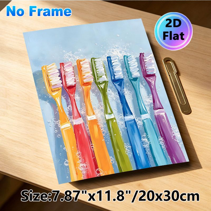 Colorful Toothbrushes Painting Poster, Vibrant Oil Painting Style Poster, Cheerful Multi-colored Toothbrushes With Foam Bubbles, Adds Lively_maomaolike.com