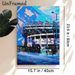 Stadium Themed Painting Poster, Vibrant Pop Art Style Stadium Exterior Poster, Stylized Colorful Sports Venue Decor Ideal For Sports Room, Living Room_maomaolike.com