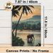 Sri Lanka Tropical River Landscape Painting Poster, Warm-toned Serene Scenery Poster, Features Elephant Wading In River, Palm Trees & Riverside Huts_maomaolike.com