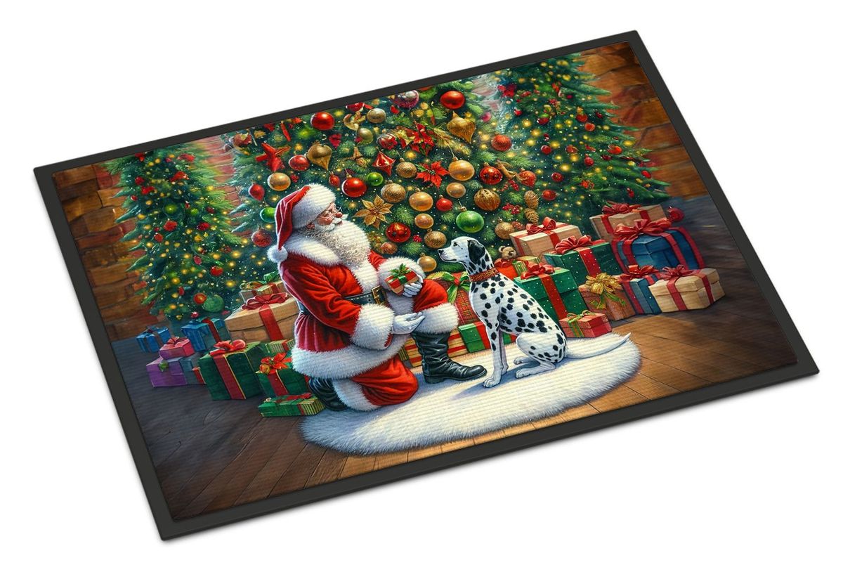 Dalmatian And Santa Claus Doormat Front Door Mat Indoor Outdoor Rugs For Entryway, Non Slip Washable Low Pile, 24H X 36W_maomaolike.com
