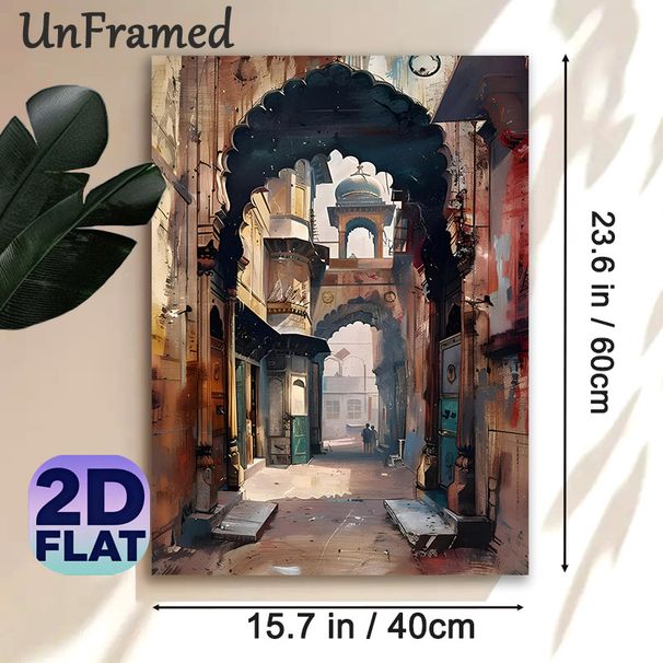 Vintage Alleyway Painting Poster, Warm-toned Artistic Ancient Arched Street Scene Poster, Brings Cultural Charm, Suitable For Living Room, Study And_maomaolike.com