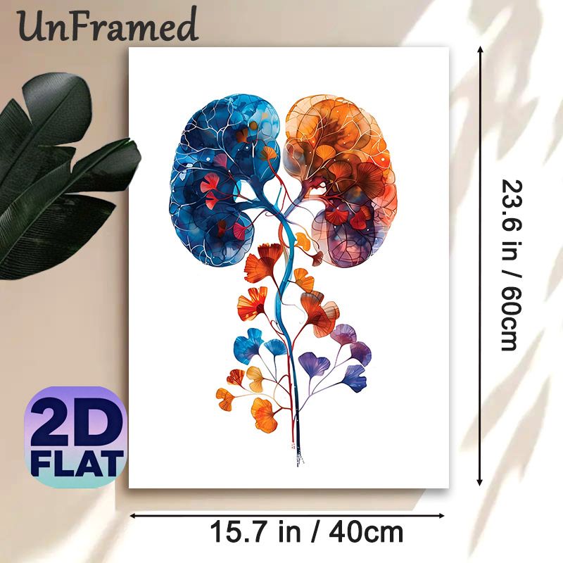 Botanical Kidney Painting Poster, Vibrant Watercolor Style Poster, Artistic Fusion Of Human Organ And Ginkgo Leaves, Suitable For Clinic, Home Office_maomaolike.com