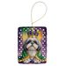 Shih Tzu King Of Mardi Gras Porcelain Ornament Christmas Tree Hanging Decorations For Home Christmas Holiday, Rectangle, Gift, Multicolor_maomaolike.com