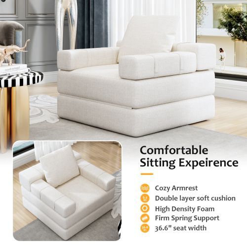 Single Sofa Chair That Converts To A Single Sofa Bed For Living Room, Guest Room, Playroom, White_maomaolike.com