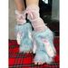 Blue curly hair long ear bow snow monster subculture y2k long hair two color leg sets pile pile socks_maomaolike.com