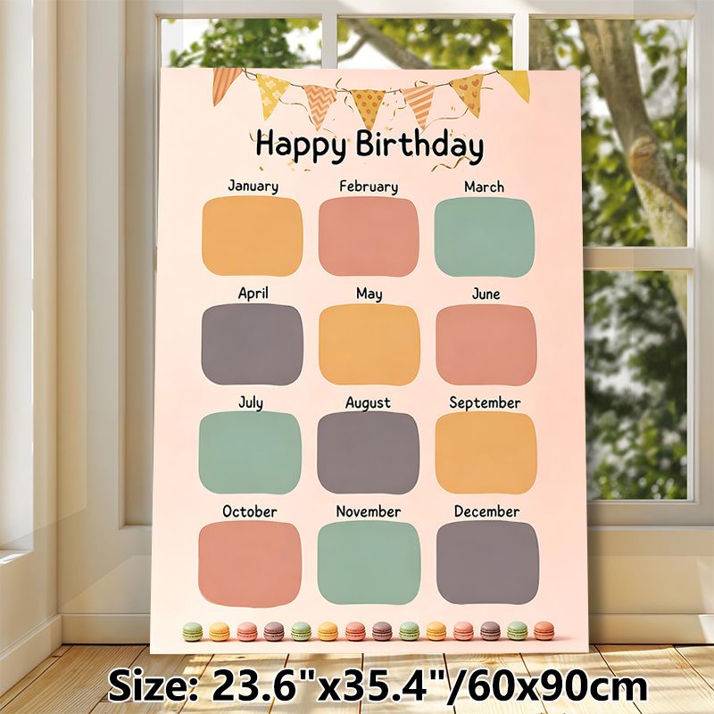 Birthday Tracker Painting Poster, Pastel-toned Monthly Birthday Record Poster, Functional Design To Log Birthdays, Suitable For Office, Living Room_maomaolike.com