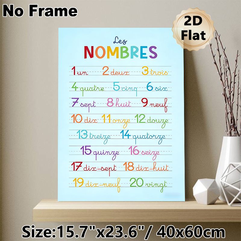 French Numbers Learning Painting Poster, Colorful Cursive Style French 1-20 Numbers Display Poster, Supports French Number Learning, Ideal For_maomaolike.com