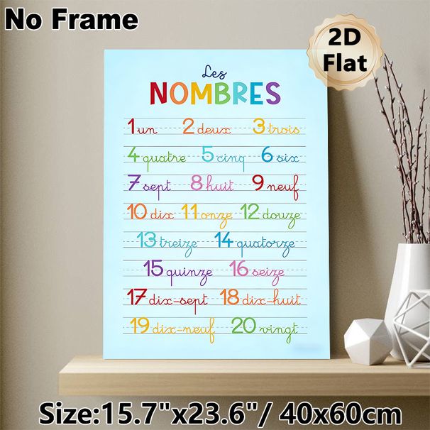 French Numbers Learning Painting Poster, Colorful Cursive Style French 1-20 Numbers Display Poster, Supports French Number Learning, Ideal For_maomaolike.com