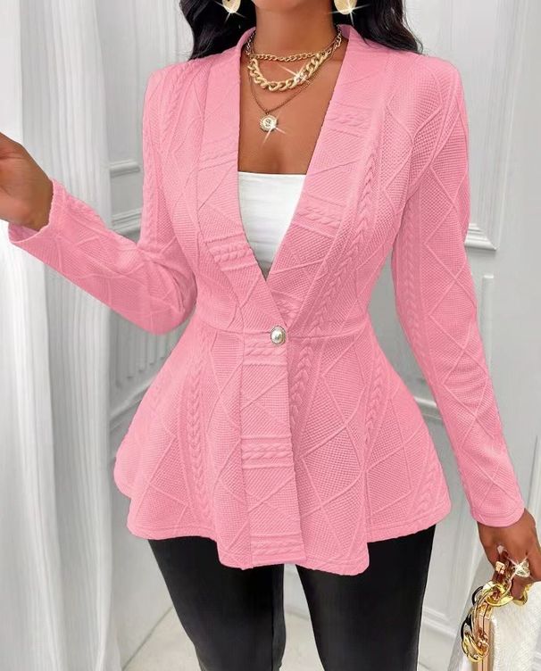Women's Clothing new casual texture single button green fruit collar long sleeved top jacket_maomaolike.com