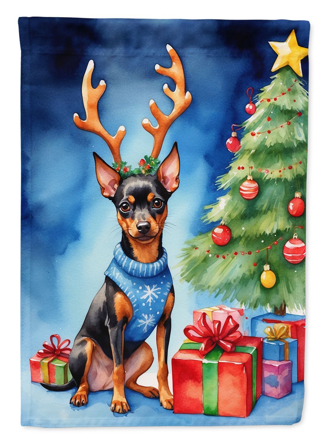 Miniature Pinscher Christmas Reindeer House Flag Large Porch Sleeve Pole Decorative Outside Yard Banner Artwork Wall Hanging, Polyester, House Size, Multicolor_maomaolike.com