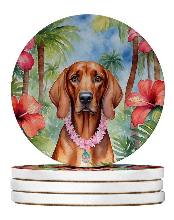 Redbone Coonhound Luau Large Sandstone Coasters Pack Of 4 Absorbent Round Coasters Decor Gifts For Men Or Women, 4 In, Multicolor_maomaolike.com