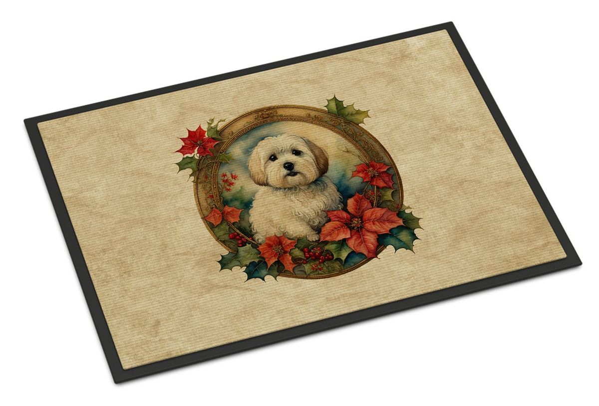 Coton De Tulear Christmas Flowers Doormat Front Door Mat Indoor Outdoor Rugs For Entryway, Non Slip Washable Low Pile, 24H X 36W_maomaolike.com
