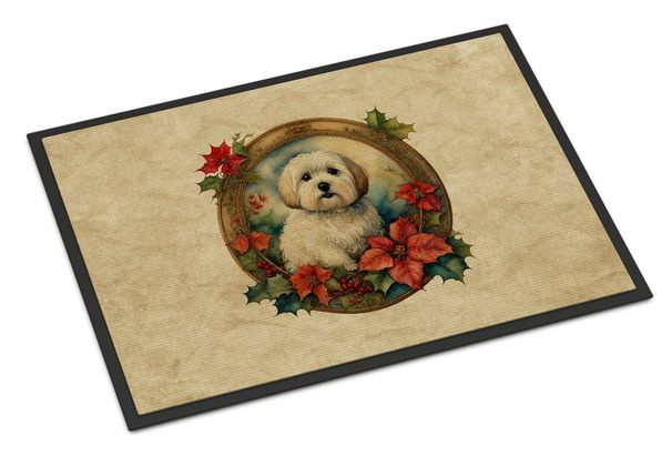 Coton De Tulear Christmas Flowers Doormat Front Door Mat Indoor Outdoor Rugs For Entryway, Non Slip Washable Low Pile, 24H X 36W_maomaolike.com