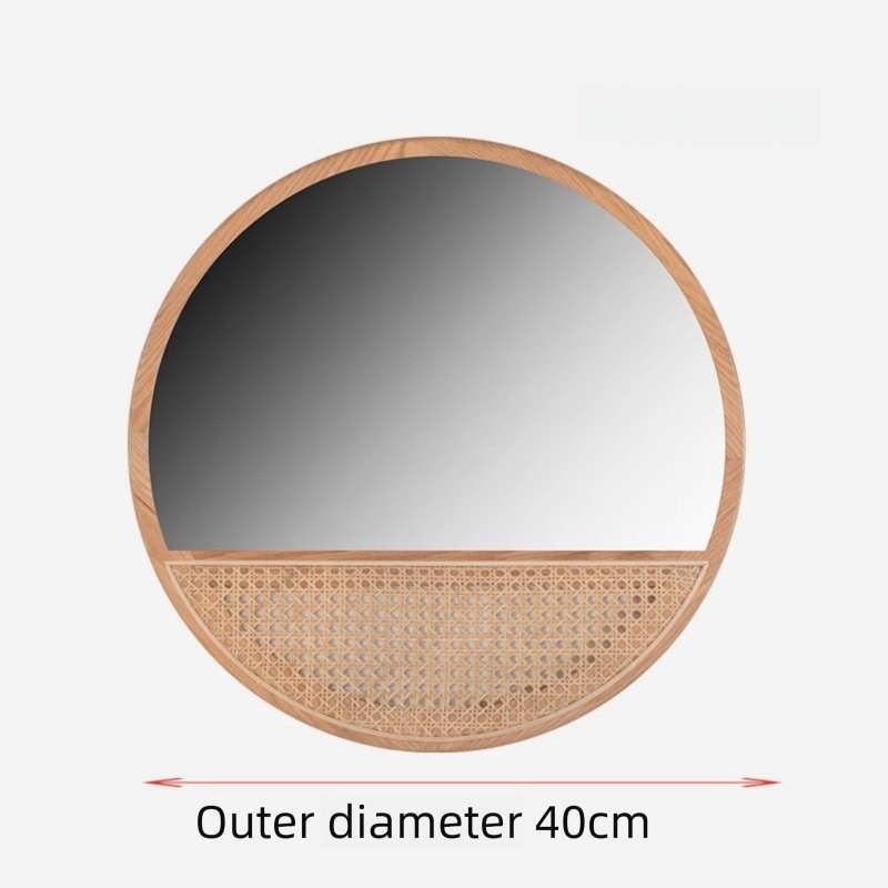 Vintage Wooden Makeup Wall-Mounted Round Wall-Sticking Home Dormitory Desktop Dressing Mirror Wall Decoration_maomaolike.com