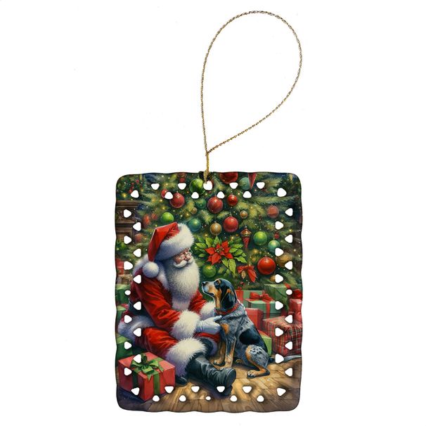Bluetick Hound And Santa Claus Porcelain Ornament Christmas Tree Hanging Decorations For Home Christmas Holiday, Rectangle, Gift, Multicolor_maomaolike.com