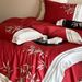 New Chinese Red Wedding 100S Long Staple Cotton Brushed Four-Piece Set National Style Bamboo Leaf Embroidery Quilt Cover All-Cotto_maomaolike.com