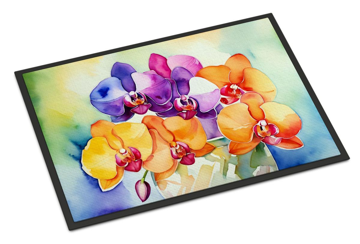 Orchids In Watercolor Doormat Front Door Mat Indoor Outdoor Rugs For Entryway, Non Slip Washable Low Pile, 24H X 36W_maomaolike.com