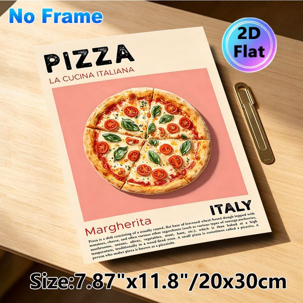 Margherita Pizza Painting Poster, Retro-styled Realistic Italian Cuisine Scene Poster, Brings Warm Culinary Vibe, Suitable For Kitchen And Dining Area_maomaolike.com