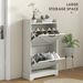 Slim Shoe Storage Cabinet, Farmhouse Shoe Cabinet With 2 Flip Drawers, Adjustable Shelves For 8 Pairs, Distressed White_maomaolike.com