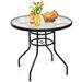 32 Inch Patio Tempered Glass Steel Frame Round Table With Convenient Umbrella Hole_maomaolike.com