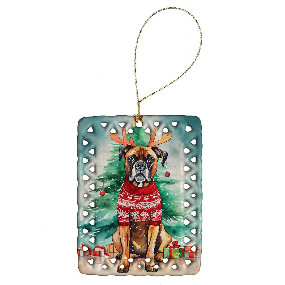 Boxer Christmas Porcelain Ornament Christmas Tree Hanging Decorations For Home Christmas Holiday, Rectangle, Gift, Multicolor_maomaolike.com