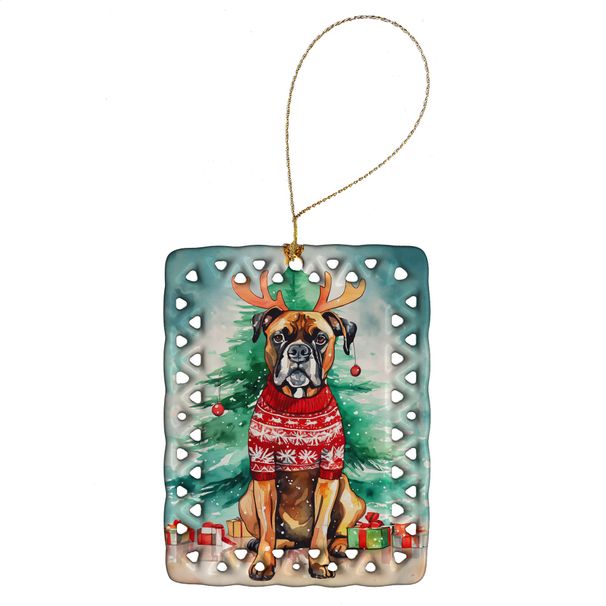 Boxer Christmas Porcelain Ornament Christmas Tree Hanging Decorations For Home Christmas Holiday, Rectangle, Gift, Multicolor_maomaolike.com